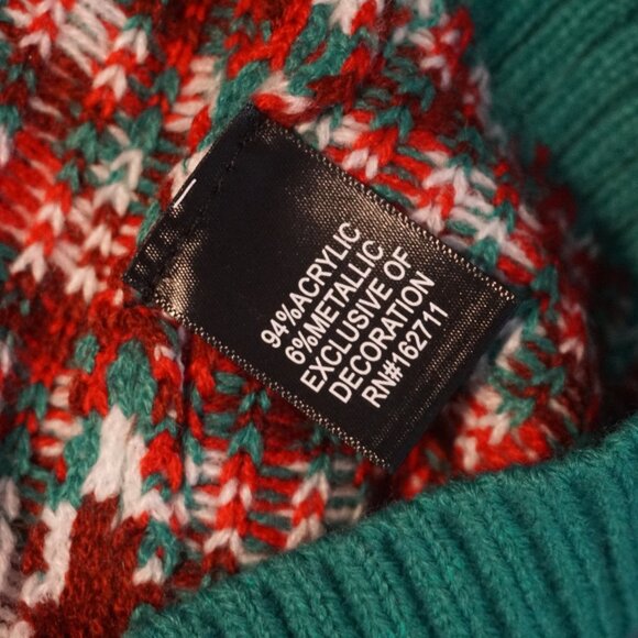 Blizzard Bay Red and Green Christmas Sweater Cow with Gold Sunglasses Men’s Smal - Picture 7 of 7